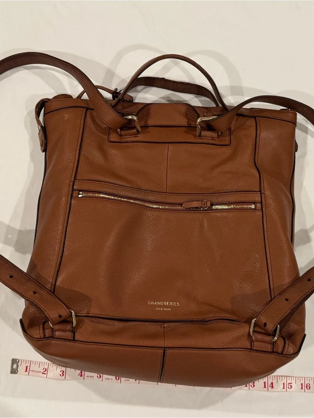 Cole Haan GrandSeries British Tan Leather Convertible Unisex Backpack Tote Bag
